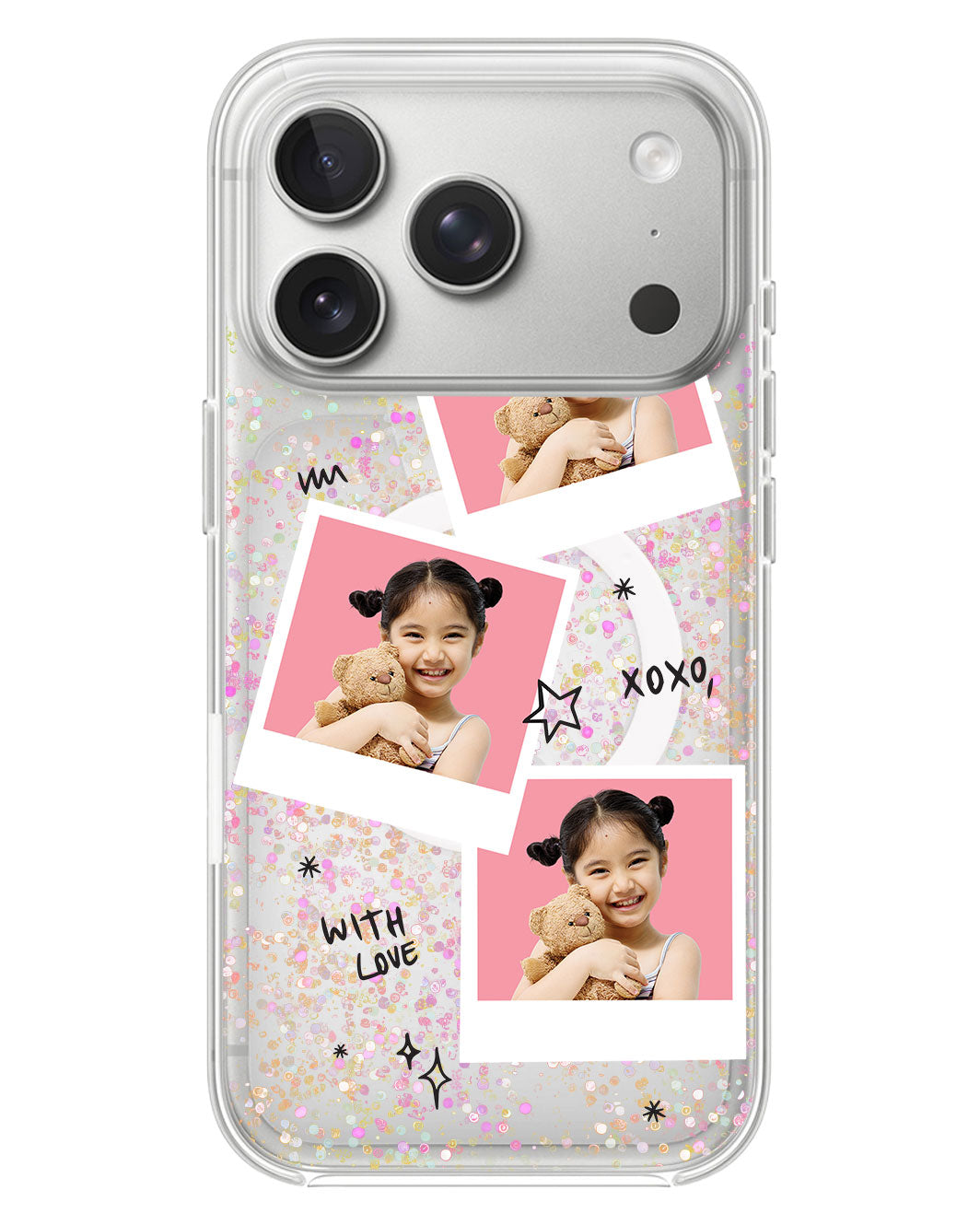 iPhone Glitter Case - Face Grid White Polaroid