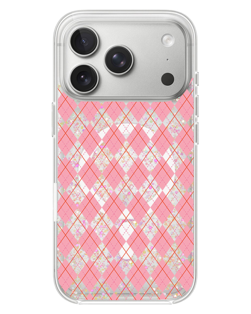 iPhone Glitter Case - Pink Argyle