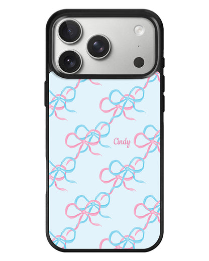iPhone Standee Grip Case - Coquette Pink & Blue Bow