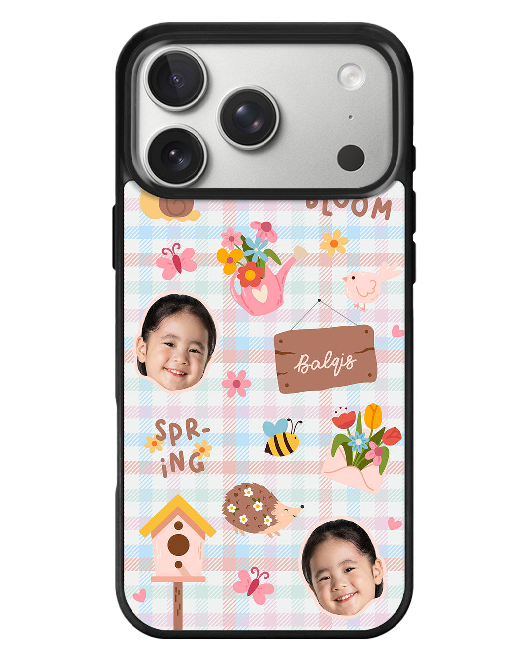 iPhone Standee Grip Case - Face Grid Spring Bloom
