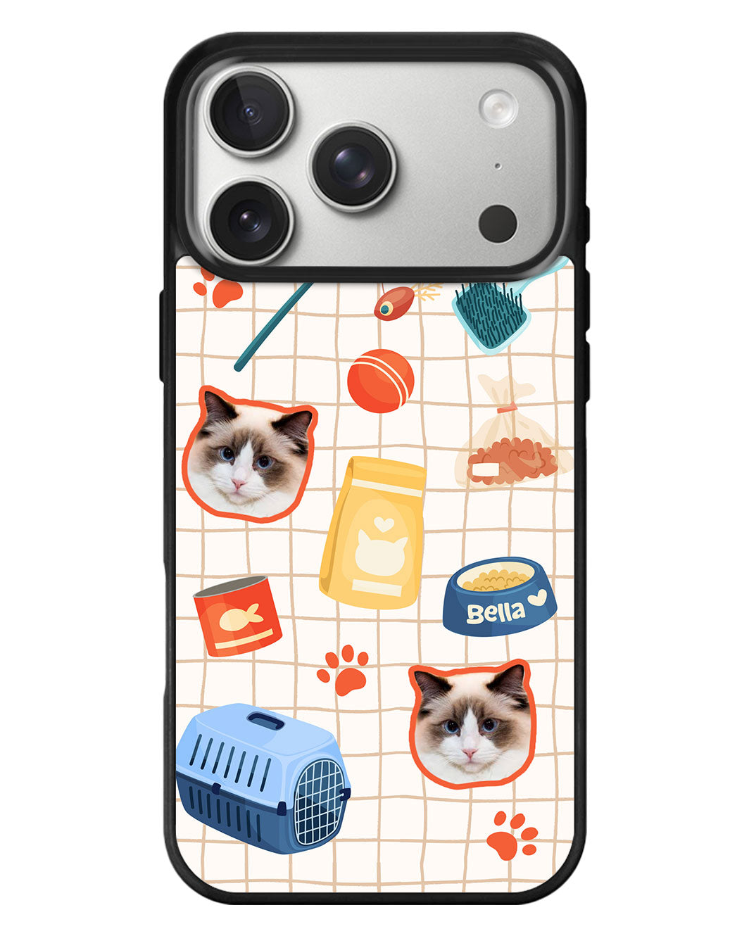 iPhone Standee Grip Case - Pet Grid Kitty Adventure