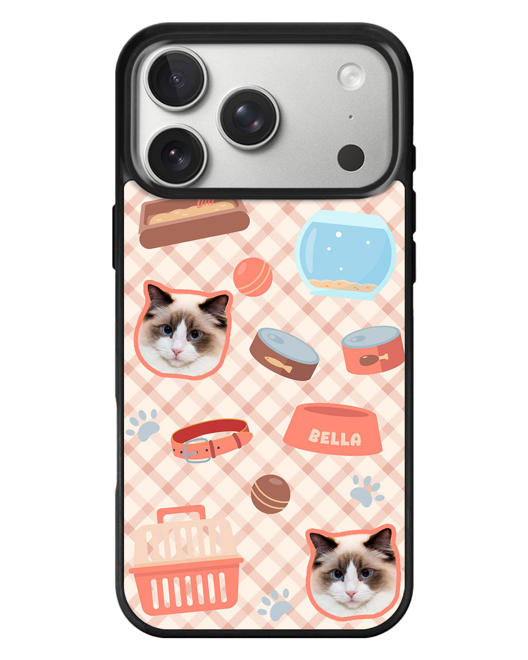 iPhone Standee Grip Case - Pet Grid Kitty Cozy Corner