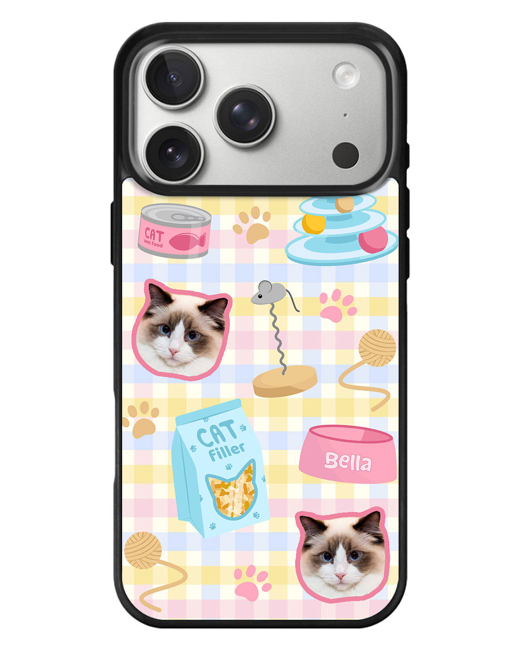 iPhone Standee Grip Case - Pet Grid Kitty Playtime