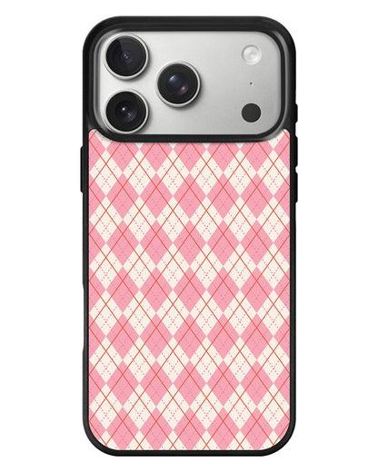 iPhone Standee Grip Case - Pink Argyle