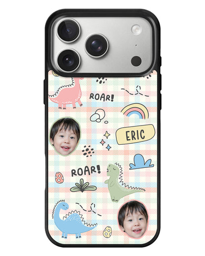 iPhone Standee Grip Case - Face Grid Dino