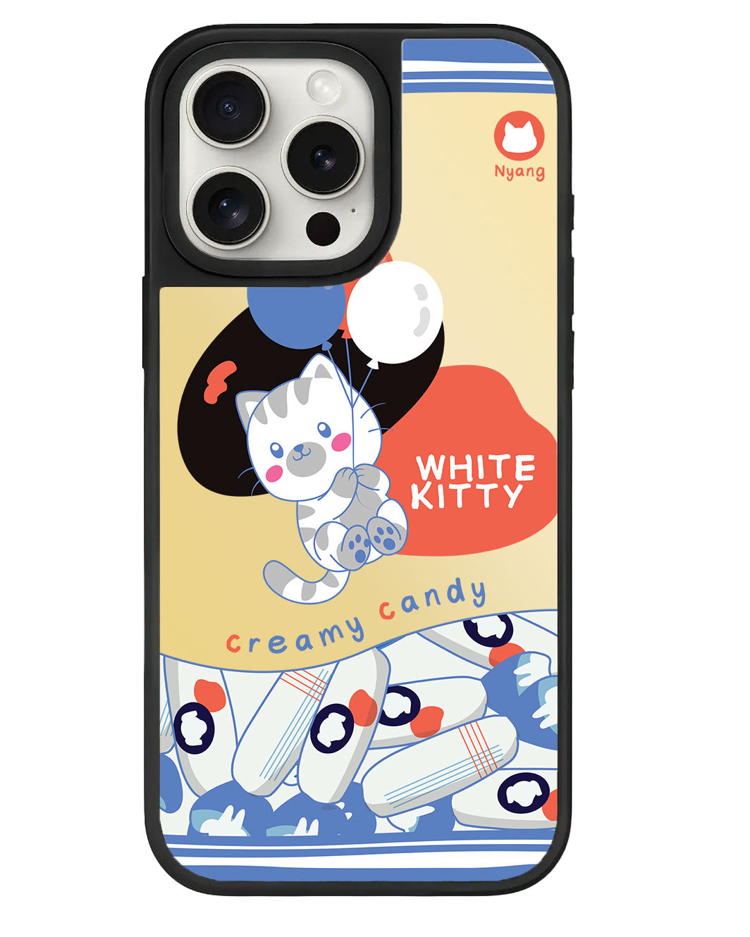 iPhone Mirror Grip Case - White Kitty