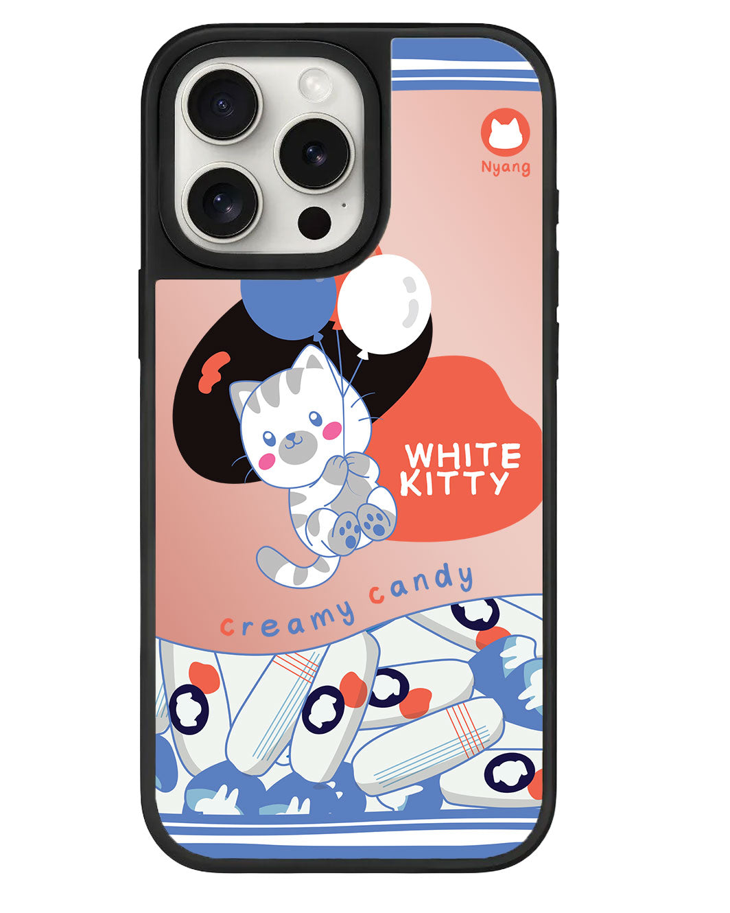 iPhone Mirror Grip Case - White Kitty