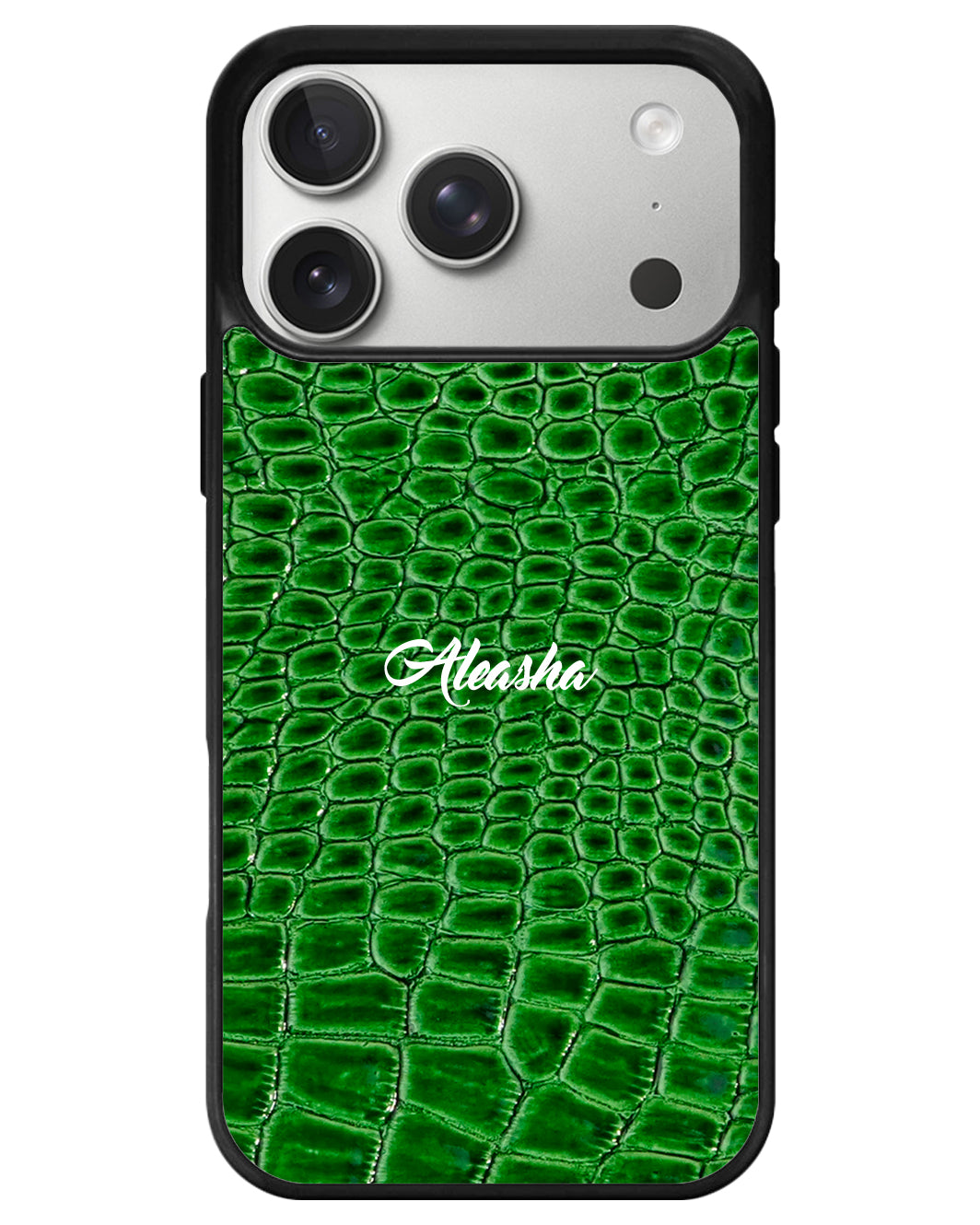 iPhone Textured Leather Case - Glossy Croco Emerald Green
