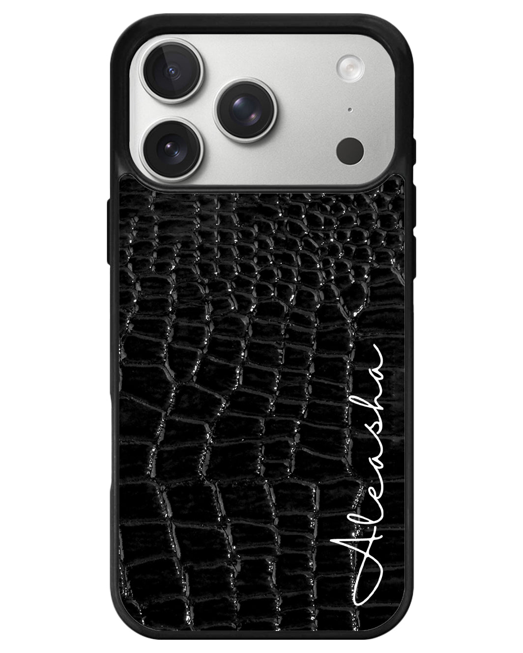 iPhone Textured Leather Case - Glossy Croco Black