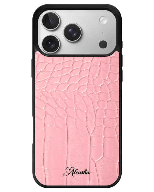 iPhone Textured Leather Case - Matte Croco Pink