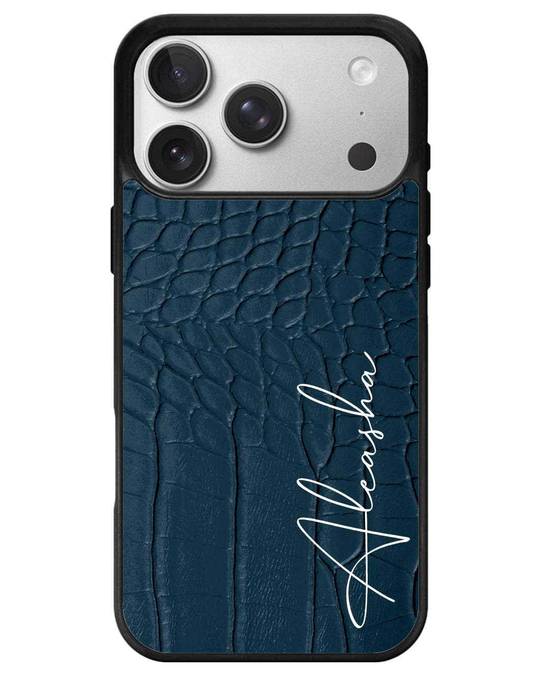 iPhone Textured Leather Case - Matte Croco Navy Blue