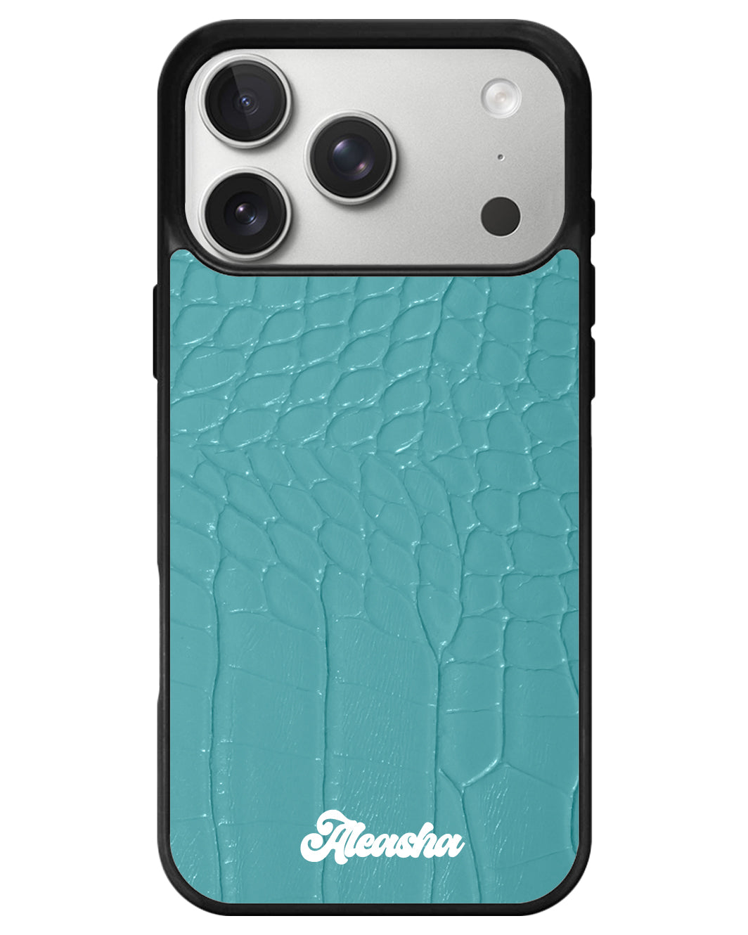 iPhone Textured Leather Case - Matte Croco Ice Blue