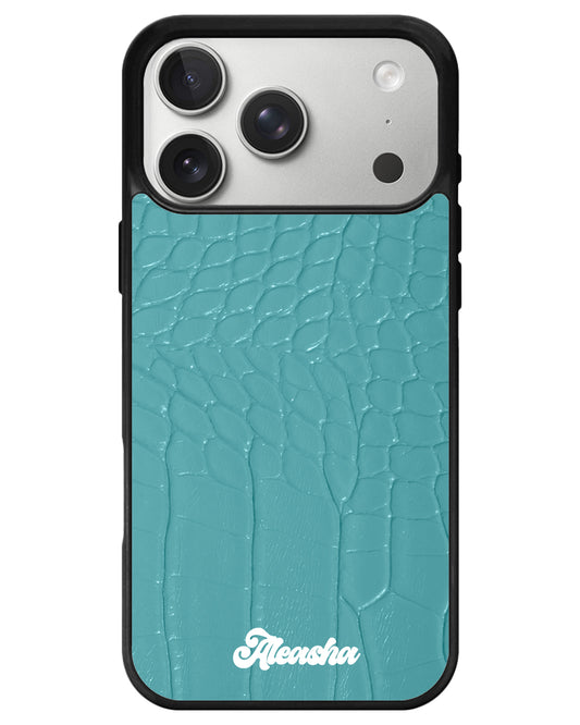 iPhone Textured Leather Case - Matte Croco Ice Blue