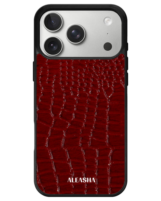 iPhone Textured Leather Case - Glossy Croco Red Wine