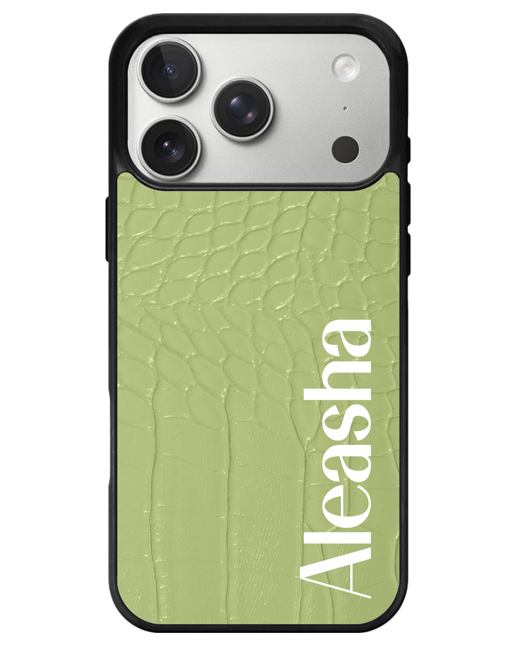 iPhone Textured Leather Case - Matte Croco Sage Green