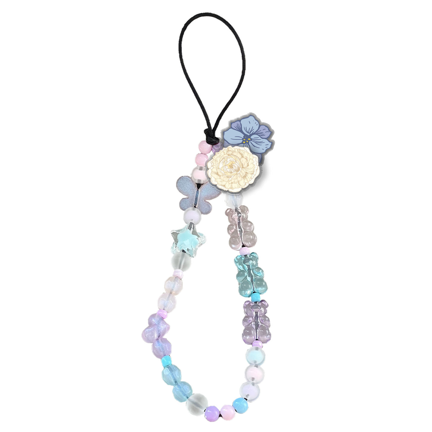 Beaded Strap with Acrylic Charm  - July Delphinium