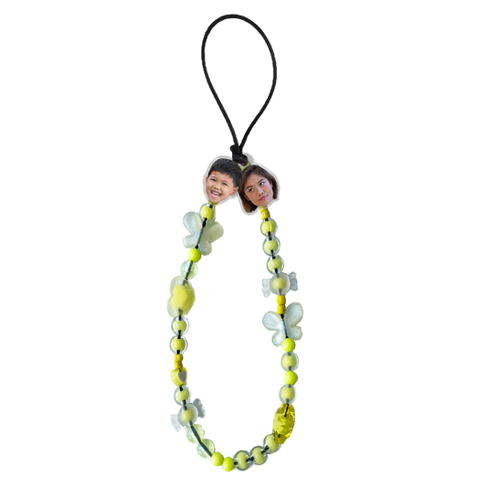 Beaded Strap with Acrylic Charm - Face Grid Yellow