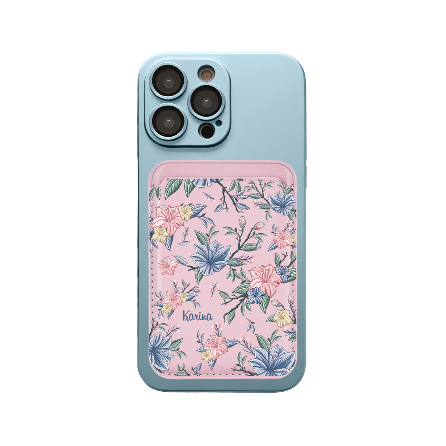 iPhone Magnetic Wallet Silicone Case - Pink&Blue Florals