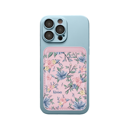 iPhone Magnetic Wallet Silicone Case - Pink&Blue Florals