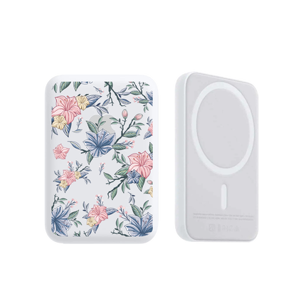 Magnetic Wireless Powerbank - Pink & Blue Florals