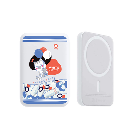 Magnetic Wireless Powerbank - White Kitty