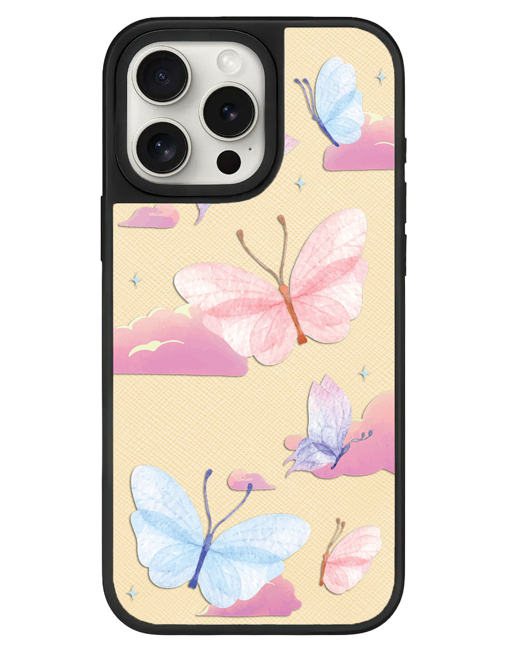 iPhone Leather Grip Case - Butterfly & Clouds