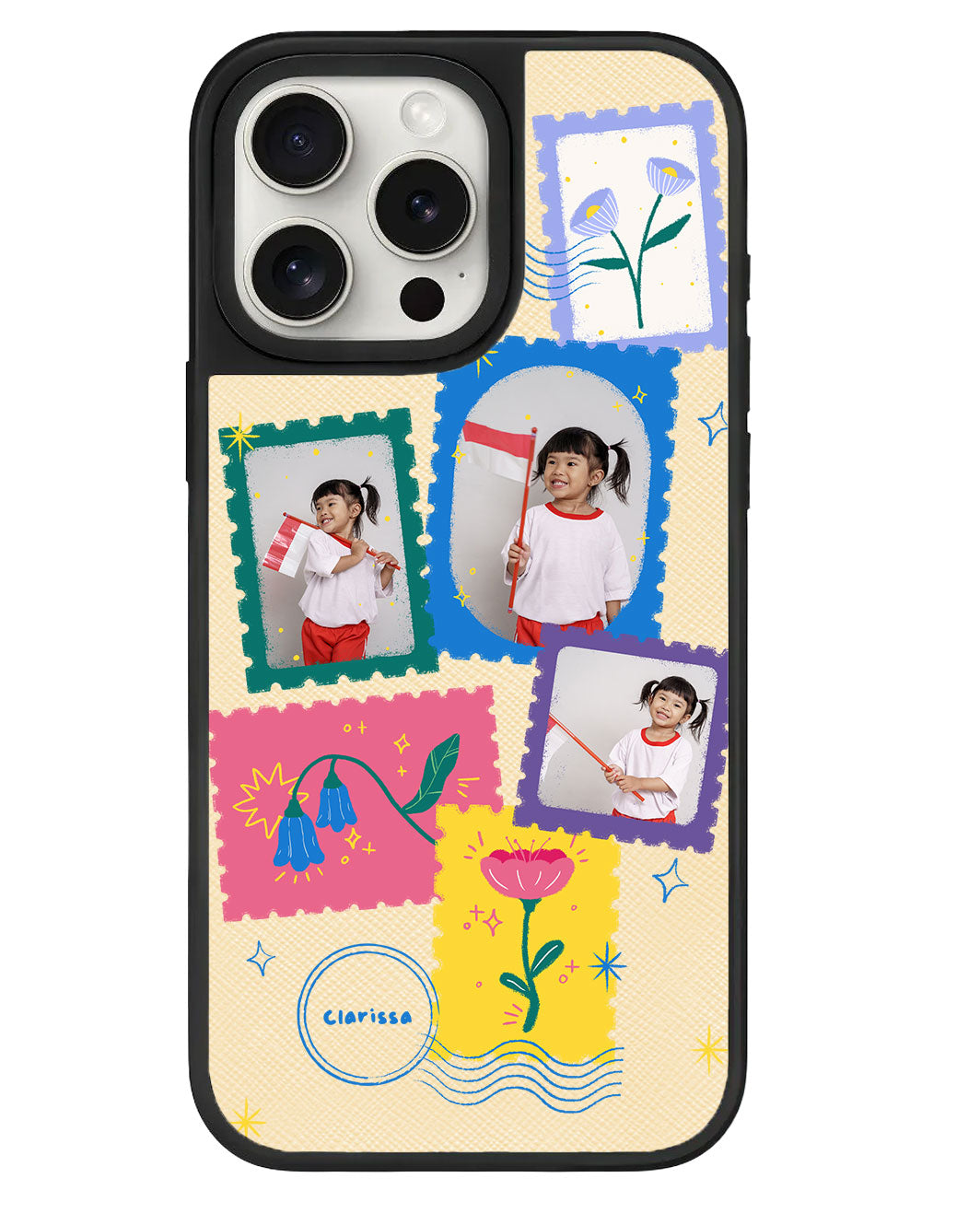 iPhone Leather Grip - Face Grid Floral Stamps