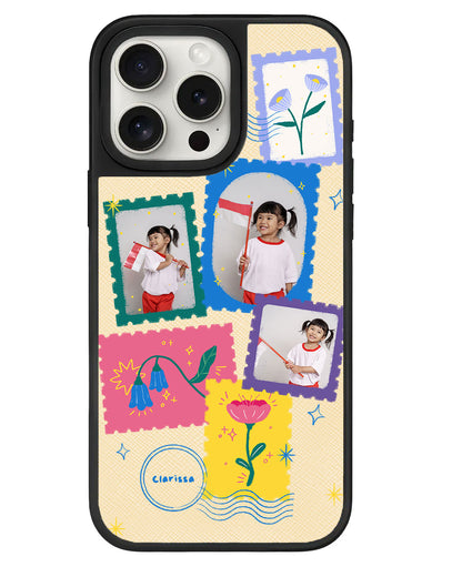 iPhone Leather Grip - Face Grid Floral Stamps