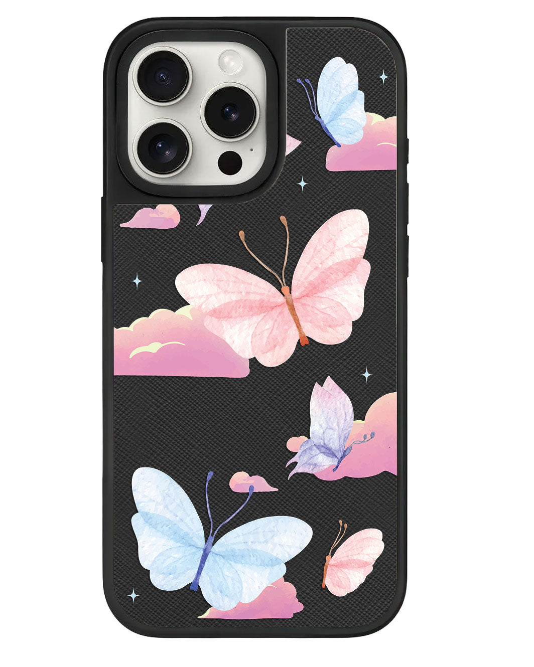 iPhone Leather Grip Case - Butterfly & Clouds