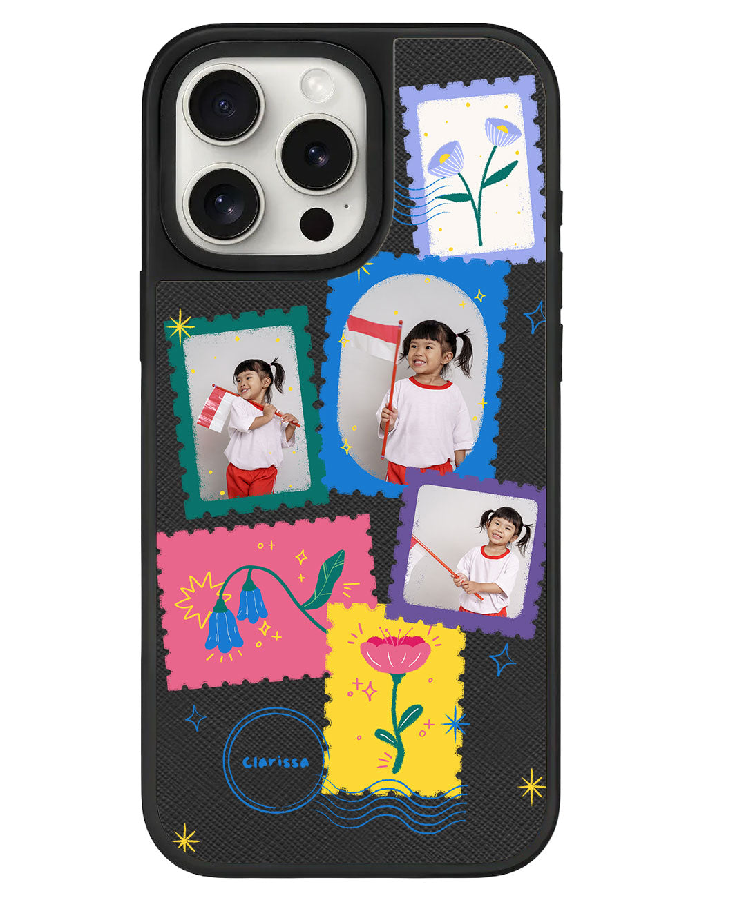 iPhone Leather Grip - Face Grid Floral Stamps