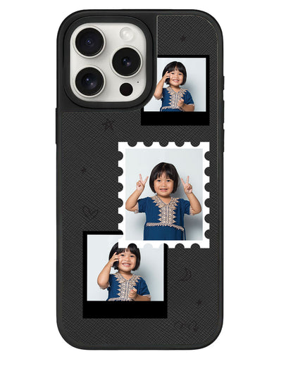 iPhone Leather Grip - Face Grid Black Polaroid