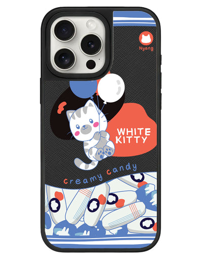 iPhone Leather Grip - White Kitty