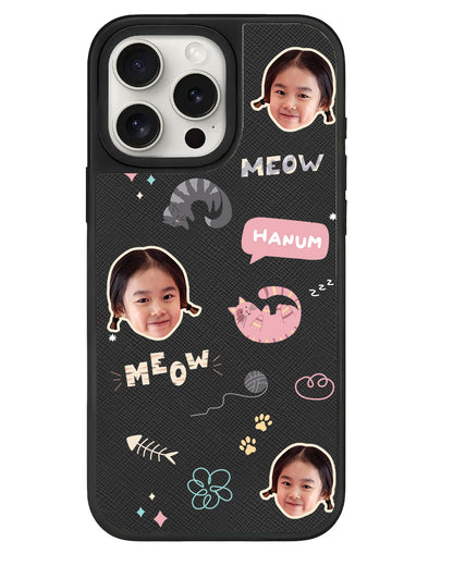 iPhone Leather Grip - Face Grid Kitty