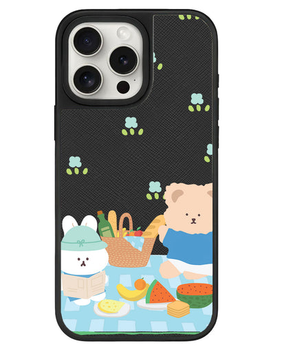 iPhone Leather Grip - Picnic Bear Blue