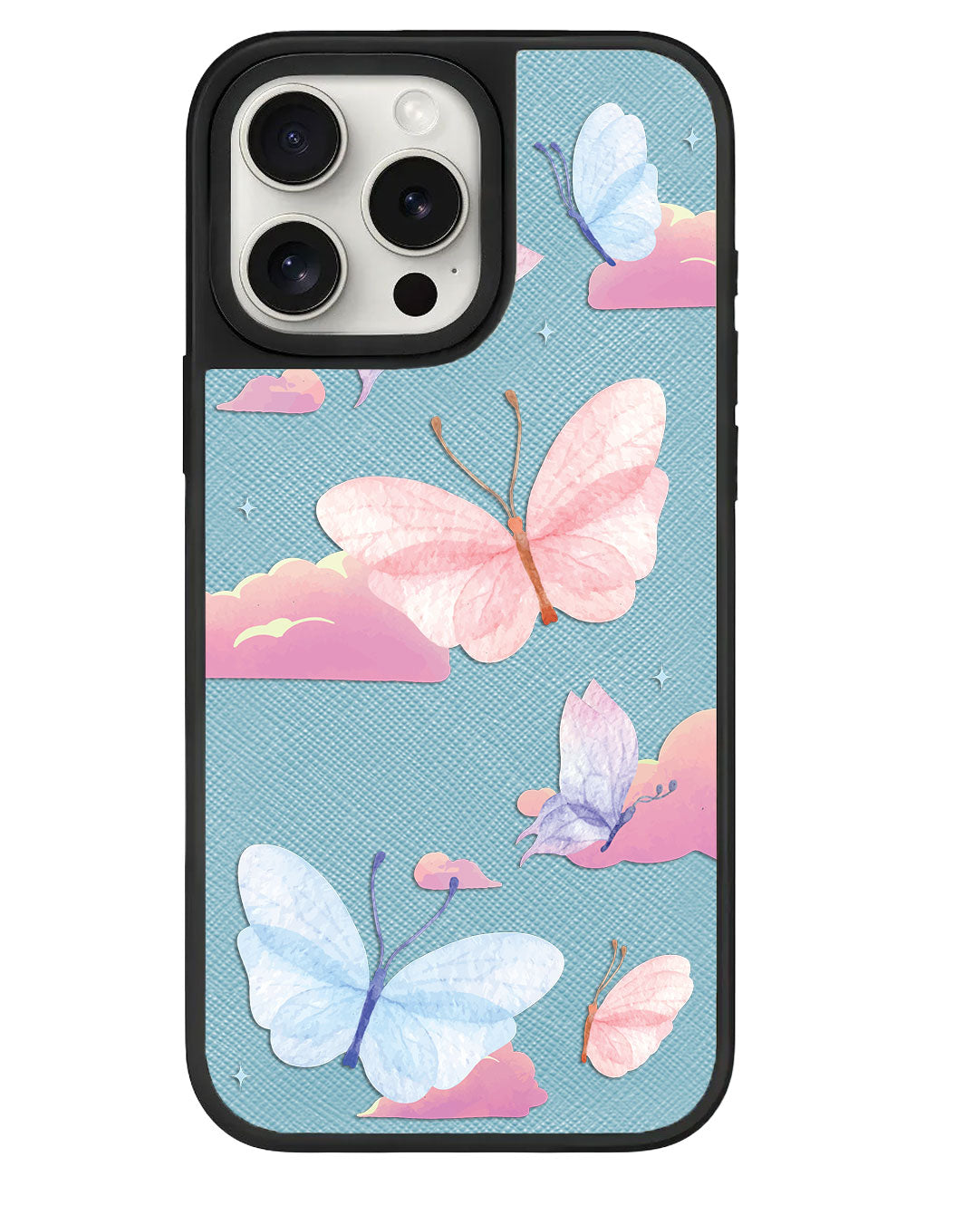 iPhone Leather Grip Case - Butterfly & Clouds