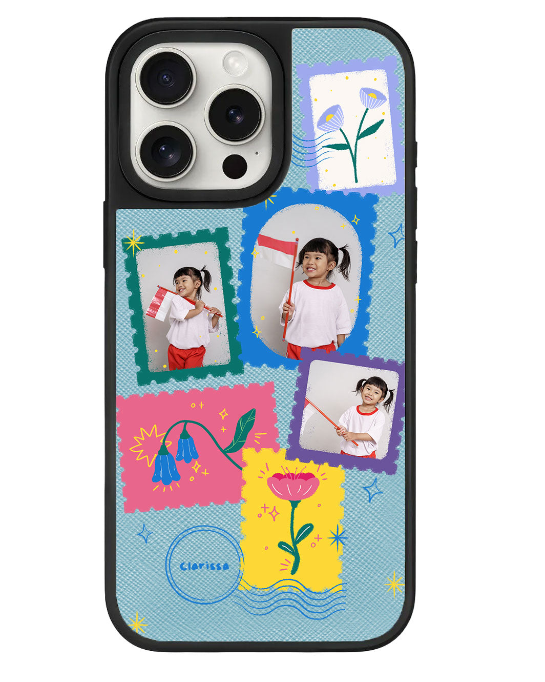 iPhone Leather Grip - Face Grid Floral Stamps