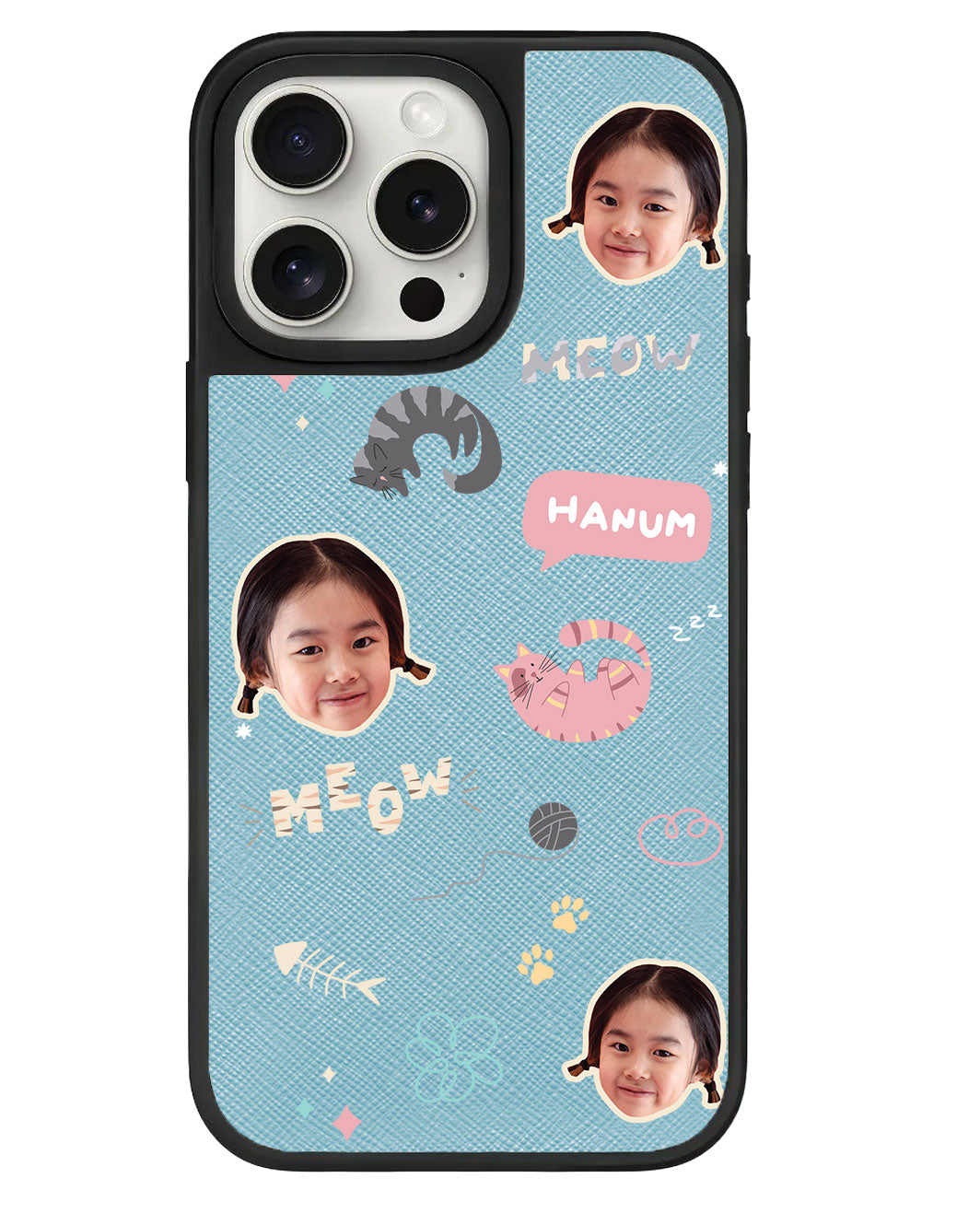 iPhone Leather Grip - Face Grid Kitty