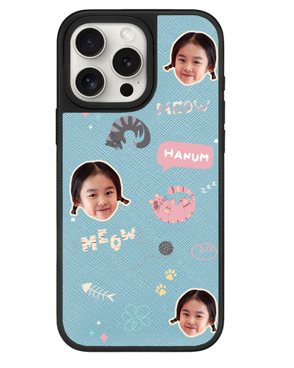 iPhone Leather Grip - Face Grid Kitty