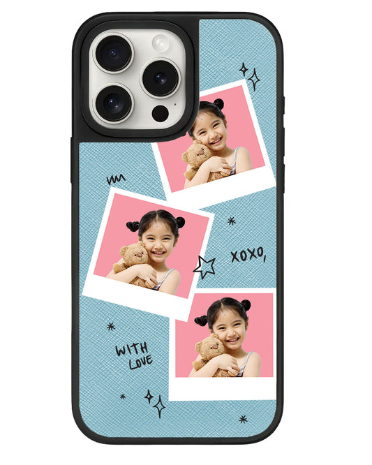 iPhone Leather Grip - Face Grid White Polaroid