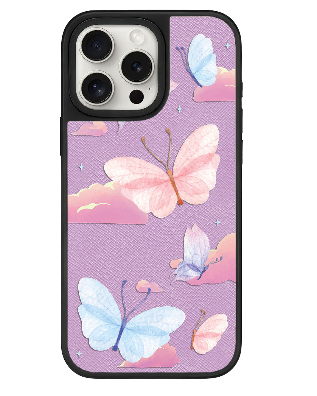 iPhone Leather Grip Case - Butterfly & Clouds