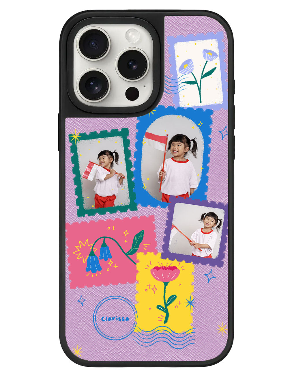 iPhone Leather Grip - Face Grid Floral Stamps