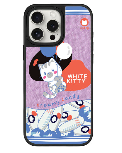 iPhone Leather Grip - White Kitty