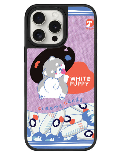 iPhone Leather Grip - White Puppy