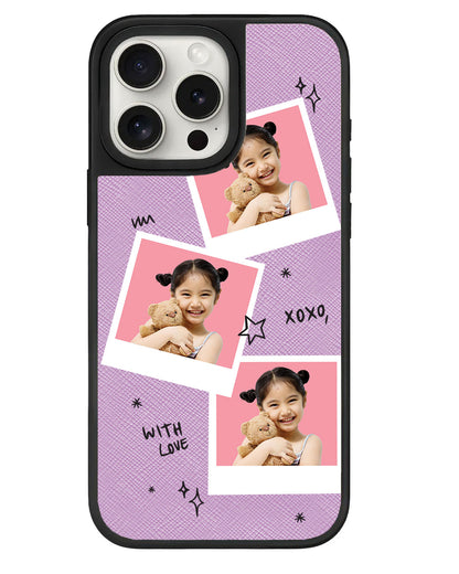iPhone Leather Grip - Face Grid White Polaroid