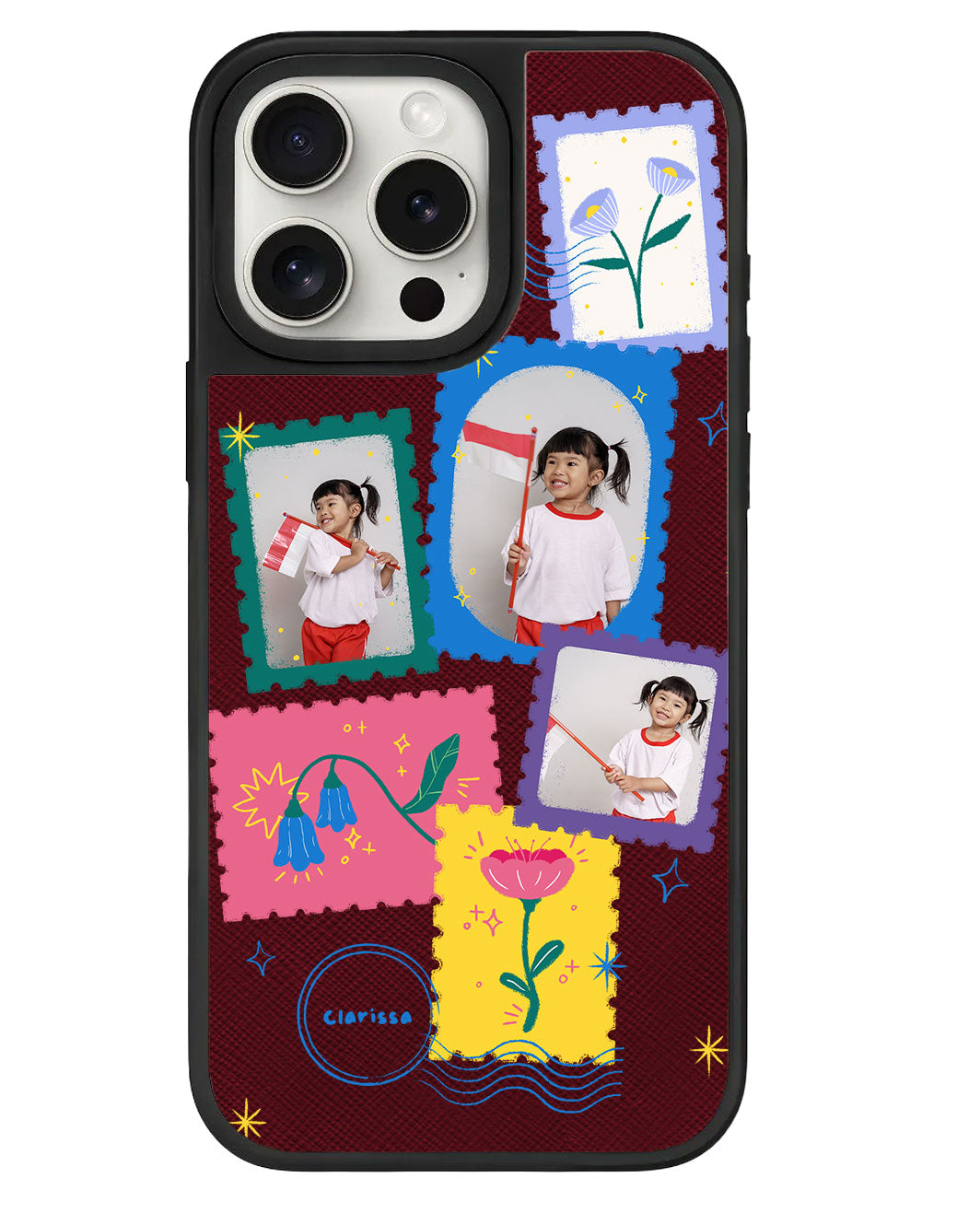 iPhone Leather Grip - Face Grid Floral Stamps