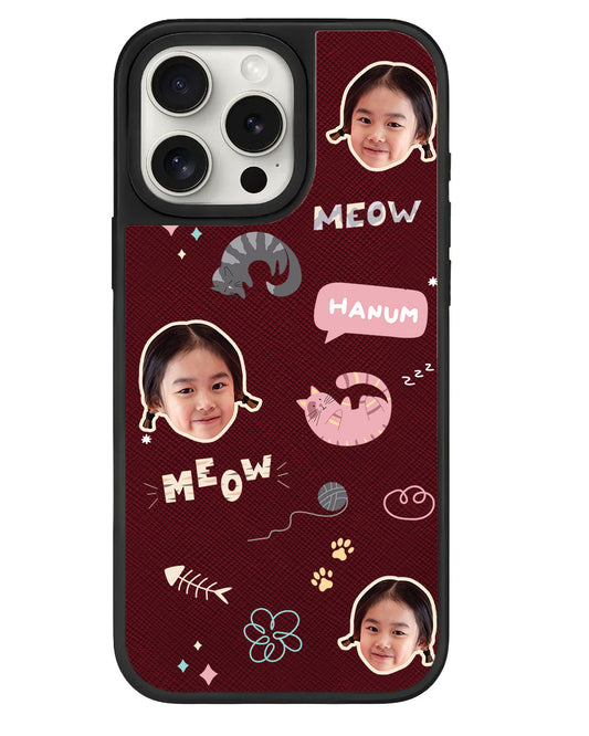 iPhone Leather Grip - Face Grid Kitty