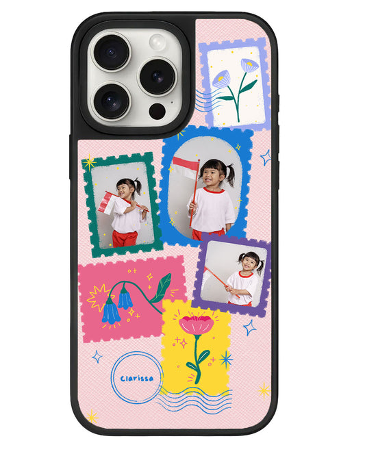 iPhone Leather Grip - Face Grid Floral Stamps