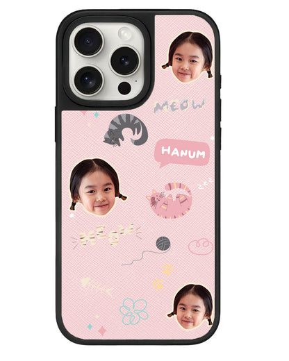 iPhone Leather Grip - Face Grid Kitty