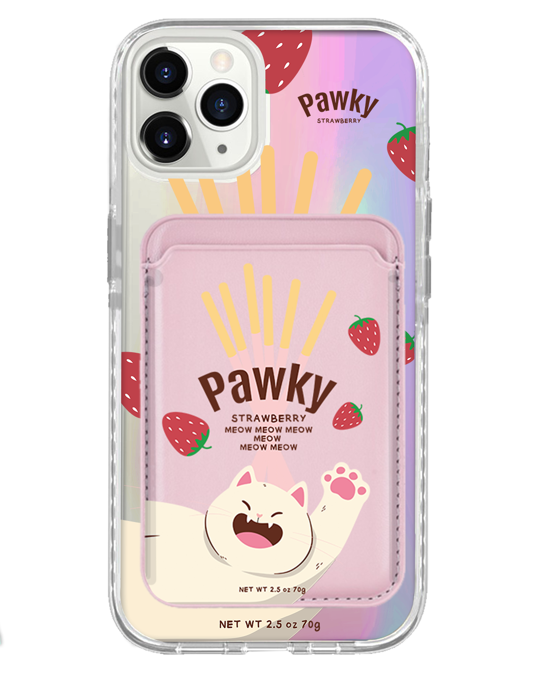 iPhone Magnetic Wallet Holo Case - Pawky Cat