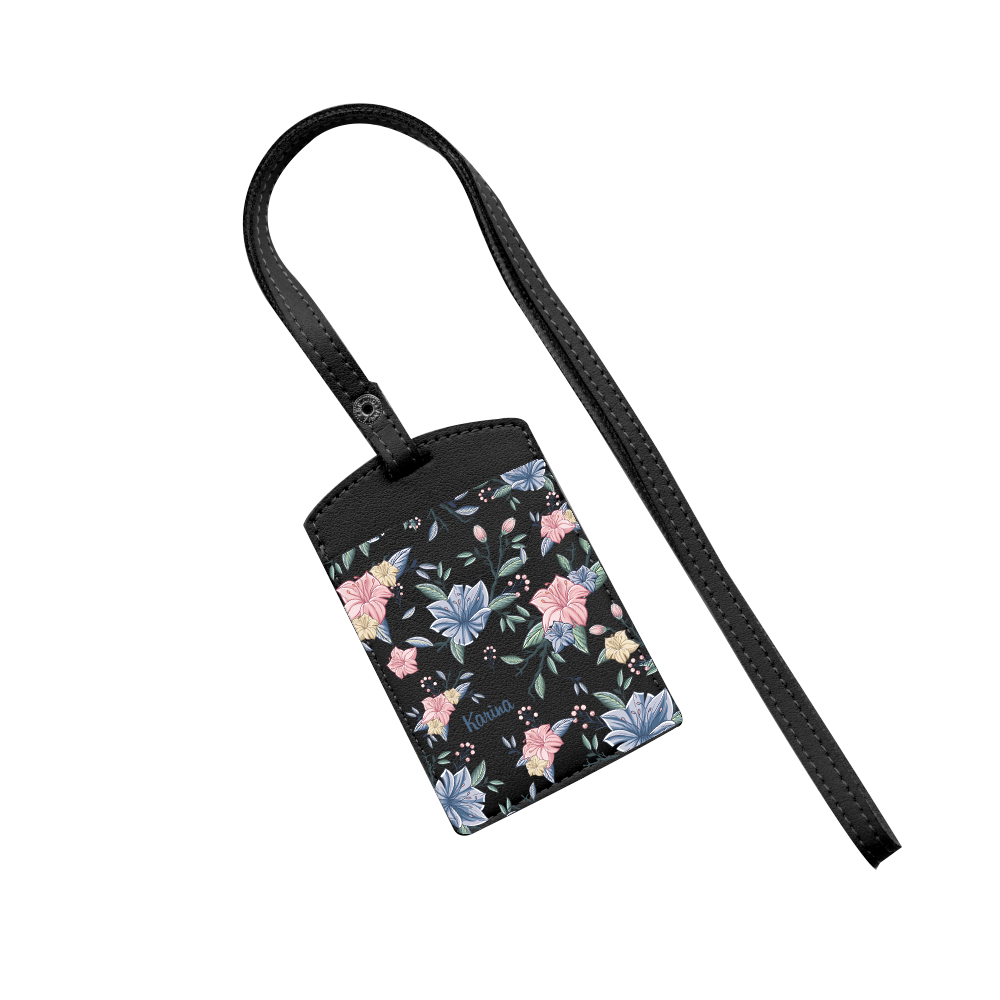 Vegan Leather Lanyard - Pink & Blue Florals